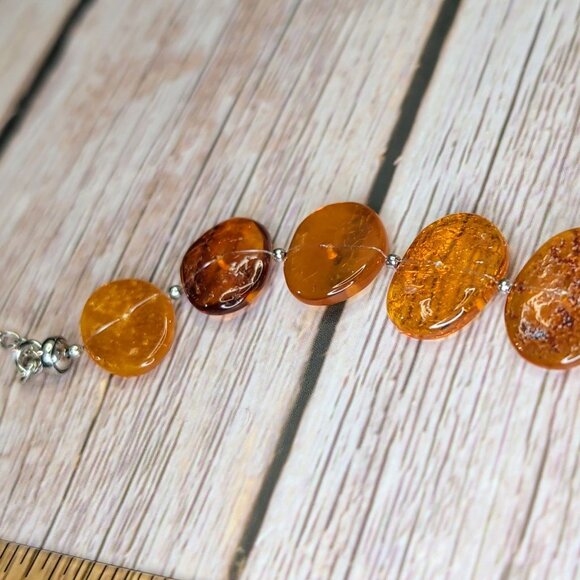 Amber Beaded Bracelet With Adjustable Silver Chain Clasp - Picture 2 of 10
